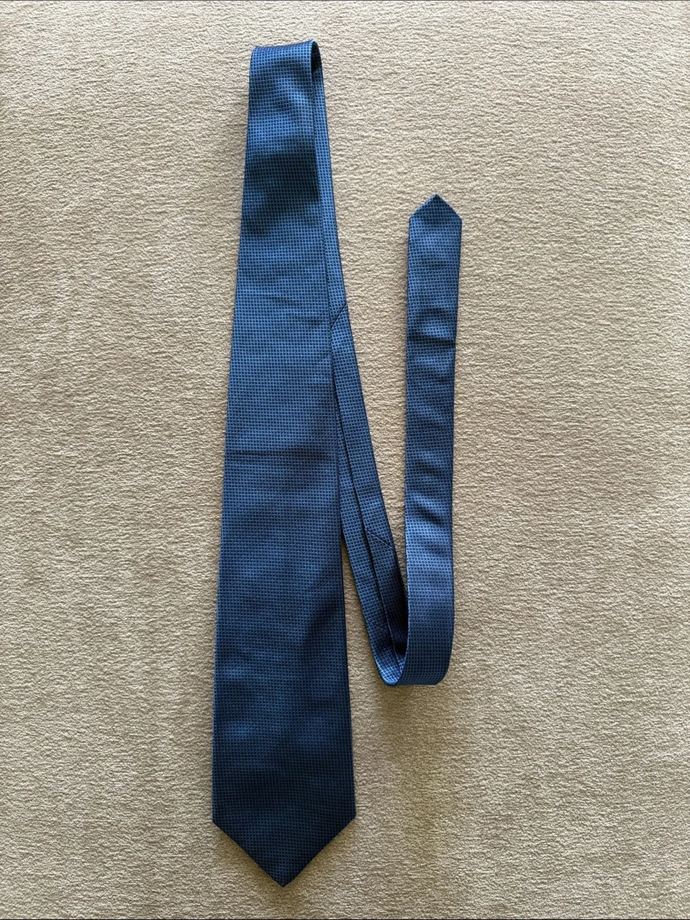 Paul Fredrick Navy Blue Textured Grid Silk Tie Necktie